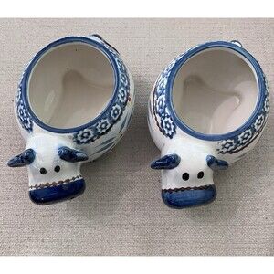 Temptations by Tara Old World Pottery 2 Cow Bowls Blue 16 oz. Capacity